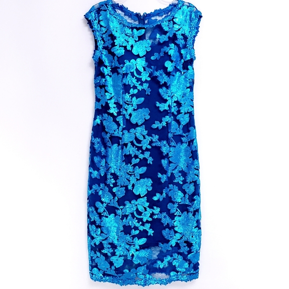 NWOT Adrianna Papell Turq. Sequined Sheath… - Picture 4 of 12